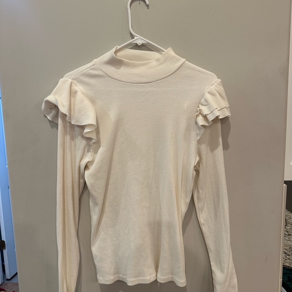 Anthropologie Cream Ruffle Sleeve Blouse